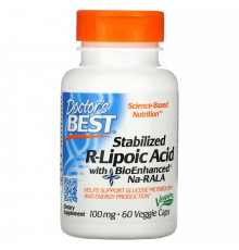 Cтабилизированная R-липоевая кислота 100 мг, Stabilized R-Lipoic Acid 100 mg, Doctor's Best, 60 вегетарианских капсул