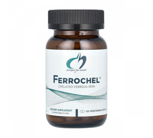 Хелатное железо Ferrochel, Ferrochel Iron Chelate, Designs for Health, 120 вегетарианских капсул