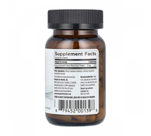 Хелатное железо Ferrochel, Ferrochel Iron Chelate, Designs for Health, 120 вегетарианских капсул