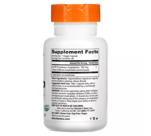 5-гидрокситриптофан 100 мг, 5-HTP 100 mg, Doctor's Best, 60 капсул