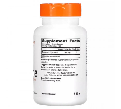L-Тирозин 500 мг, L-Tyrosine 500 mg, Doctor's Best, 120 вегетарианских капсул