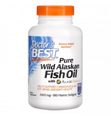 Чистый рыбий жир из дикой рыбы Аляски с AlaskOmega 1000 мг, Pure Wild Alaskan Fish Oil with AlaskOmega 1000 mg, Doctor's Best, 180 морских капсул