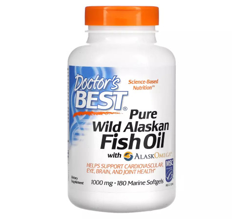 Чистый рыбий жир из дикой рыбы Аляски с AlaskOmega 1000 мг, Pure Wild Alaskan Fish Oil with AlaskOmega 1000 mg, Doctor's Best, 180 морских капсул
