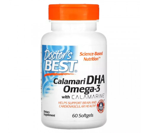 ДГК Омега-3 с каламарином, Calamari DHA Omega-3 with Calamarine, Doctor's Best, 60 капсул