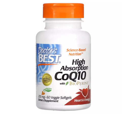 Коэнзим Q10 с высокой абсорбцией с биоперином 200 мг, High Absorption CoQ10, Doctor's Best, 60 вегетарианских капсул
