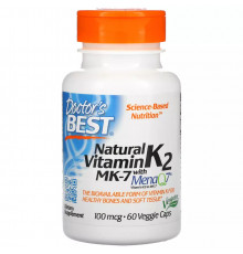 Витамин K2 MK-7 с MenaQ7 100 мкг, Vitamin K2 Mk-7 with MenaQ7, Doctor's Best, 60 вегетарианских капсул