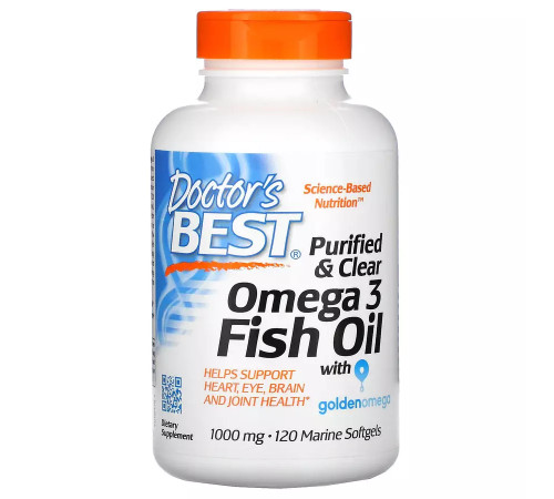 Рыбий жир с омега-3 1000 мг, Omega 3 Fish Oil 1000 mg, Doctor's Best, 120 капсул