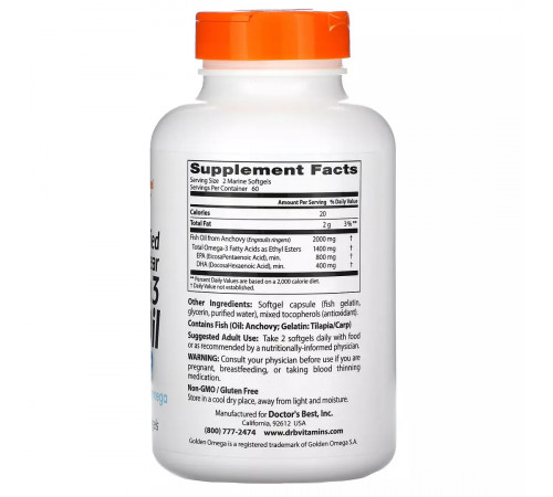 Рыбий жир с омега-3 1000 мг, Omega 3 Fish Oil 1000 mg, Doctor's Best, 120 капсул