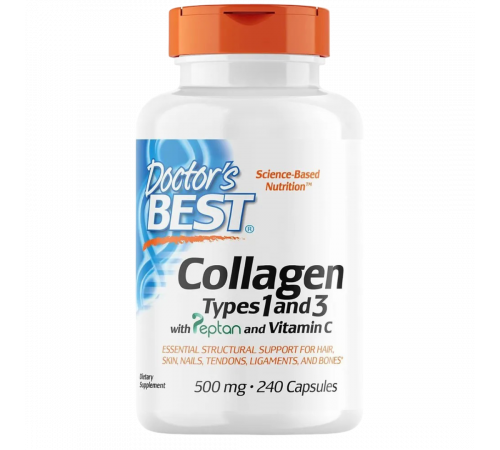 Коллаген 1 и 3 типа, Doctor's Best Collagen Types 1 and 3 and Vitamin C, 500 мг, 240 капсул