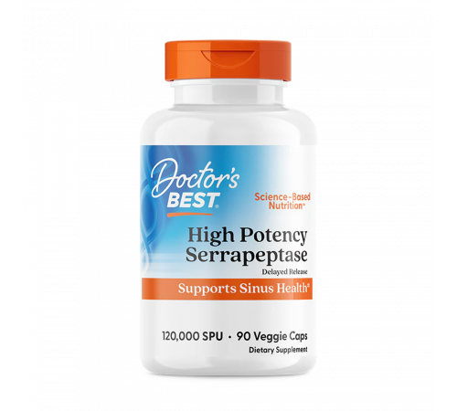 Серрапептаза, Doctor's Best High Potency Serrapeptase 120,000 SPU, 90 вегетарианских капсул