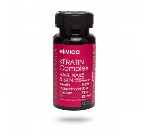 Комплекс для кожи, ногтей и волос, Keratin Complex, Elivica, 60 вегетарианских капсул