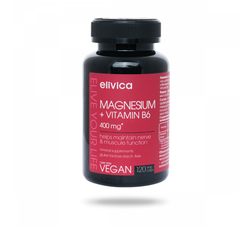 Магний с Витамином В6, Magnesium + Vitamin B6, Elivica, 120 вегетарианских капсул