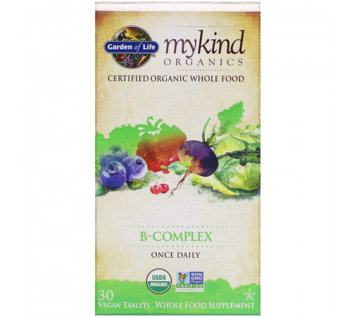 Комплекс витаминов группы B, MyKind Organics, Garden of Life, 30 таблеток