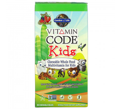 Жевательные мультивитамины для детей со вкусом вишни, Garden of Life, Vitamin Code, 30 штук