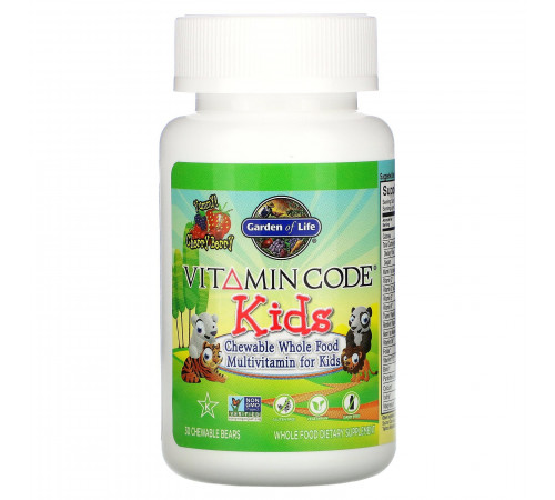 Жевательные мультивитамины для детей со вкусом вишни, Garden of Life, Vitamin Code, 30 штук