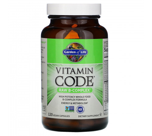 Комплекс витаминов B из цельных продуктов,  Raw B-Complex, Garden of Life, Vitamin Code, 120 капсул
