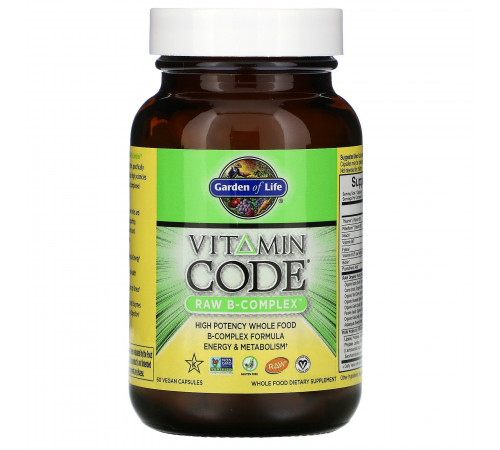 Комплекс витаминов группы B, Vitamin Code Raw B-Complex, Garden of Life, 60 веганских капсул