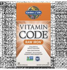 Железо, Vitamin Code Raw Iron, Garden of Life, 30 капсул