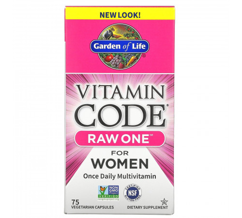 Мультивитаминный комплекс для женщин, Vitamin Code RAW One for Women, Garden of Life, 75 вегетарианских капсул