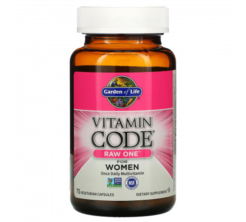 Мультивитаминный комплекс для женщин, Vitamin Code RAW One for Women, Garden of Life, 75 вегетарианских капсул