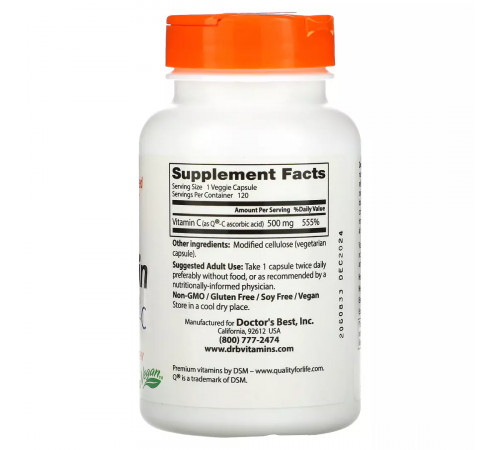 Витамин C с Quali-C, Vitamin C with Q-C 500 mg, Doctor's Best,  120 капсул