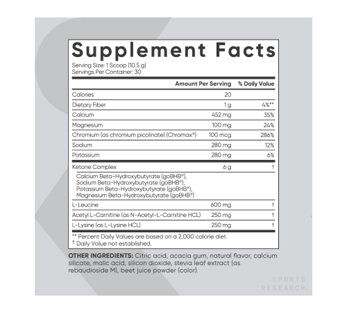 Кетоновая смесь Кето Плюс (фруктовый пунш), Keto Plus Fruit Punch GO BHB, Sports Research, 315 г (11,1 oz)