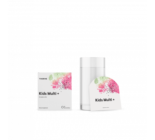 Мультивитамины для детей от 4 до 12 лет со вкусом клубники и киви, Kids Multi +, Thorne, 30 растворимых дисков