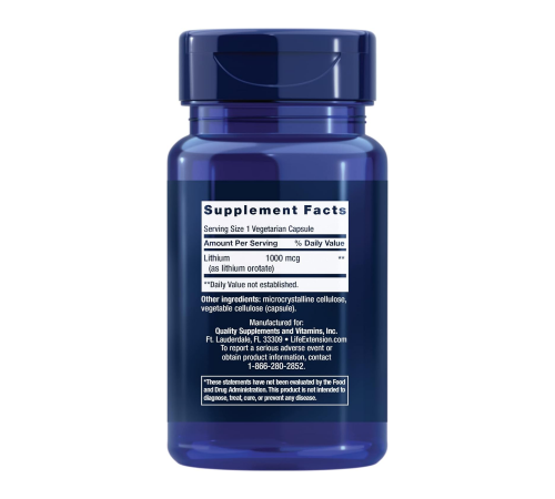 Литий, Lithium 1000 mcg, Life Extension, 100 вегетарианских капсул