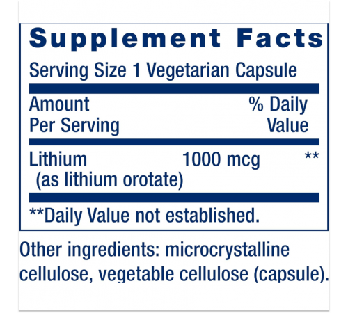 Литий, Lithium 1000 mcg, Life Extension, 100 вегетарианских капсул