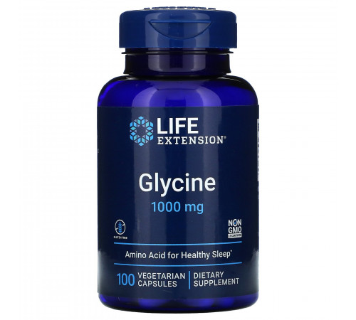 Глицин 1000 мг, Glycine 1000 mg, Life Extension, 100 вегетарианских капсул