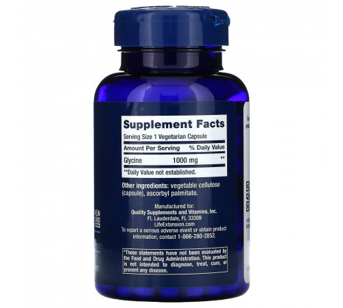 Глицин 1000 мг, Glycine 1000 mg, Life Extension, 100 вегетарианских капсул