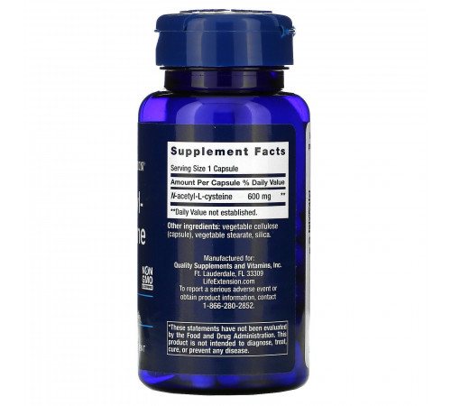 N-ацетил-L-цистеин 600 мг, N-Acetyl-L-Cysteine 600 mg, Life Extension, 60 капсул