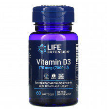 Витамин Д3 7000 ме, Vitamin D3 7000 iu, Life Extension, 60 капсул