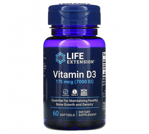 Витамин Д3 7000 ме, Vitamin D3 7000 iu, Life Extension, 60 капсул