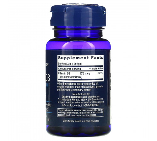 Витамин Д3 7000 ме, Vitamin D3 7000 iu, Life Extension, 60 капсул