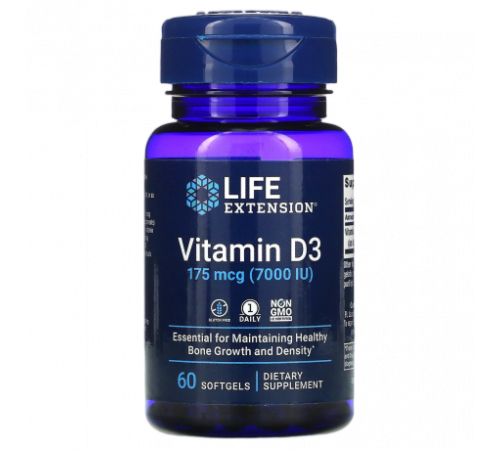 Витамин Д3, Vitamin D3, Life Extension, 60 капсул