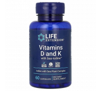 Витамины D и К с йодом, Vitamins D and K with Sea-Iodine, Life Extension, 60 капсул