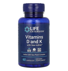 Витамины D и К с йодом, Vitamins D and K with Sea-Iodine, Life Extension, 60 капсул