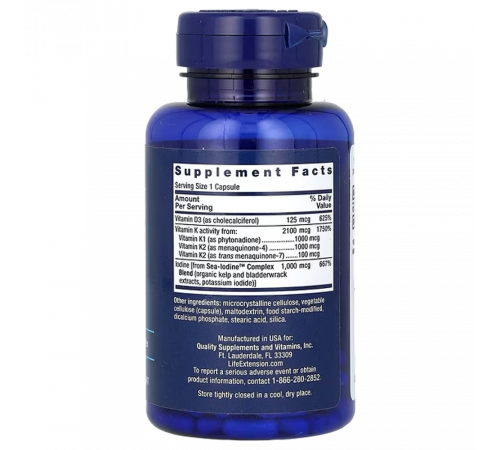 Витамины D и К с йодом, Vitamins D and K with Sea-Iodine, Life Extension, 60 капсул