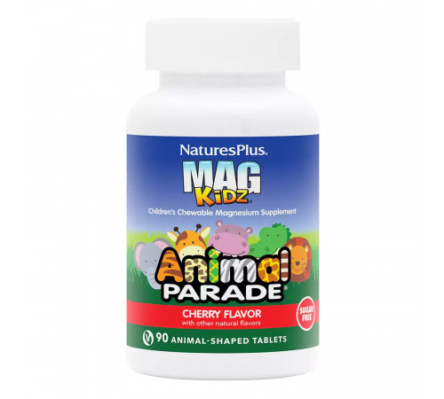 Магний для детей со вкусом вишни, MagKidz Children's, NaturesPlus, 90 таблеток в форме животных