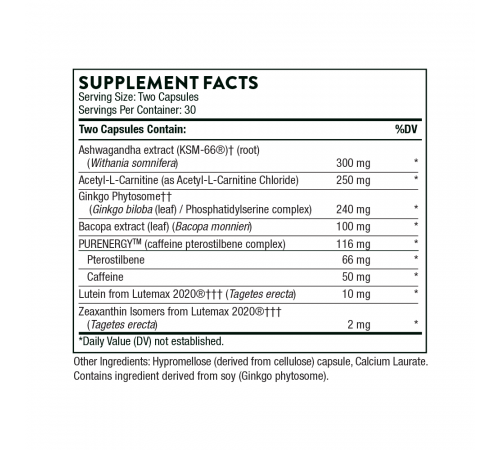 Добавка для поддержки когнитивных функций, Memoractiv, Thorne, 60 капсул