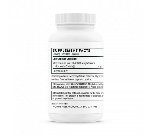 Глицинат молибдена, Molybdenum Glycinate, Thorne Research, 60 капсул