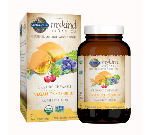 Витамин Д3 2000 МЕ, Vegan D3 2000 IU, Garden of Life, 30 вегетарианских жевательных таблеток