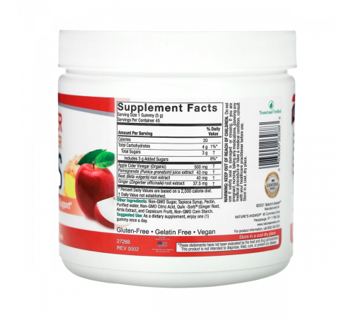 Жевательные мармеладки с яблочным уксусом и имбирем, Nature's Answer, 45 шт