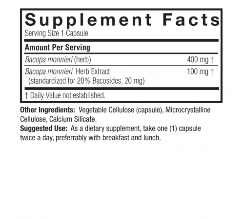 Бакопа, Bacopa Capsules, Nature's Answer, 90 растительных капсул