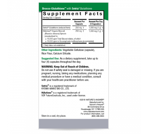 Экстракт брокколи с глутатионом, Brocco-Glutathione, Nature's Answer, 60 вегетарианских капсул
