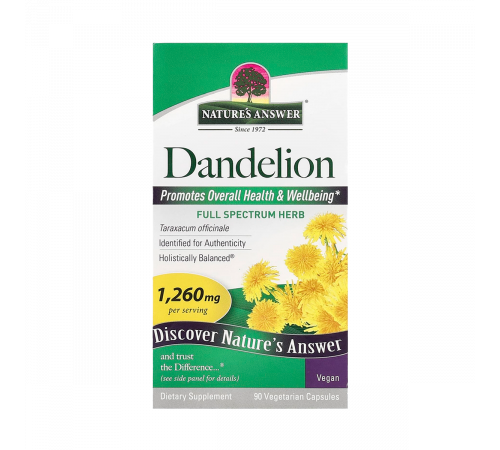 Экстракт корня одуванчика, Dandelion Root, Nature's Answer, 90 вегетарианских капсул