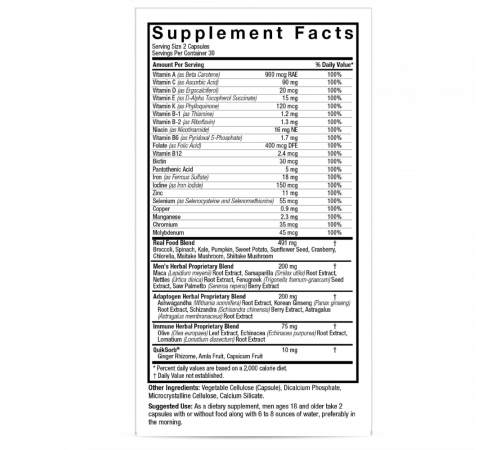 Мультивитамины для мужчин, Men’s 100 Multivitamin, Nature's Answer, 60 растительных капсул