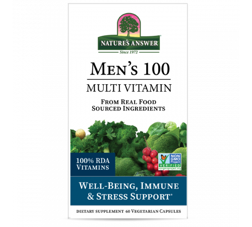 Мультивитамины для мужчин, Men’s 100 Multivitamin, Nature's Answer, 60 растительных капсул