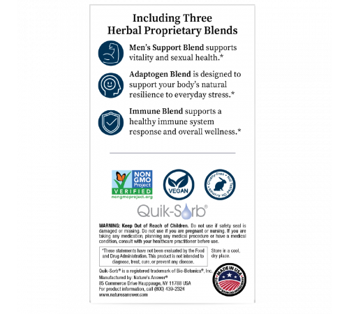 Мультивитамины для мужчин, Men’s 100 Multivitamin, Nature's Answer, 60 растительных капсул